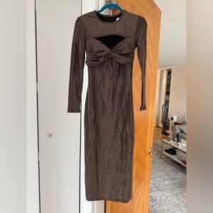 Astr Shimmering Brown/ Gold Long Sleeve Dress